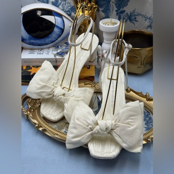 🆕 LOEFFLER RANDALL 🧿 NWOB Carmen Cream Moiré Bow Sandal, Sz 9 - Picture 6 of 12